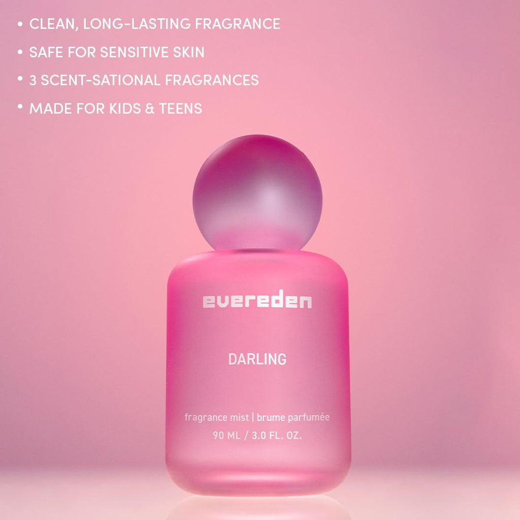Evereden Fragrance Hair and Body Mist - Darling: Clean and Vegan Collectible Hair and Body Spray for Teen Girls - Amplify Your Self Expression with Iconic Scents in Aesthetic Bottles | Long-Lasting Strawberry, Rose & Vanilla Scent, Aesthetic Bottle, Clean