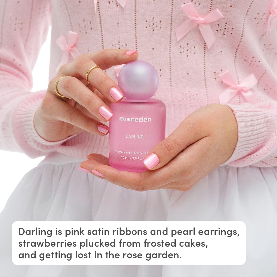 Evereden Fragrance Hair and Body Mist - Darling: Clean and Vegan Collectible Hair and Body Spray for Teen Girls - Amplify Your Self Expression with Iconic Scents in Aesthetic Bottles | Long-Lasting Strawberry, Rose & Vanilla Scent, Aesthetic Bottle, Clean