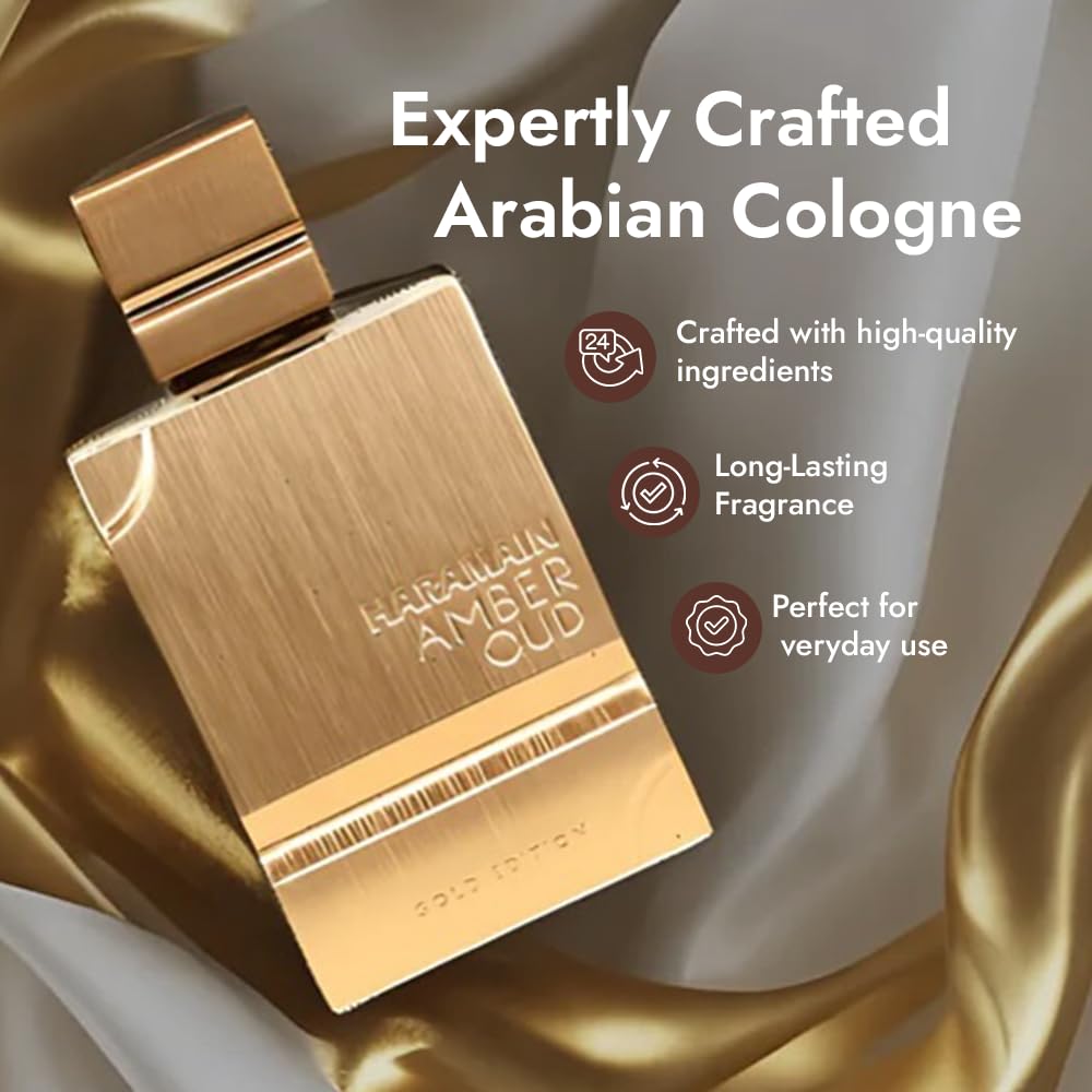 Al Haramain Amber Oud Gold Edition Eau De Parfum – 60ml Unisex Perfume with Atomizer – Arabian Perfumes for Women & Men, Sweet Aroma That Lasts, Arabic Cologne (Amber Oud)