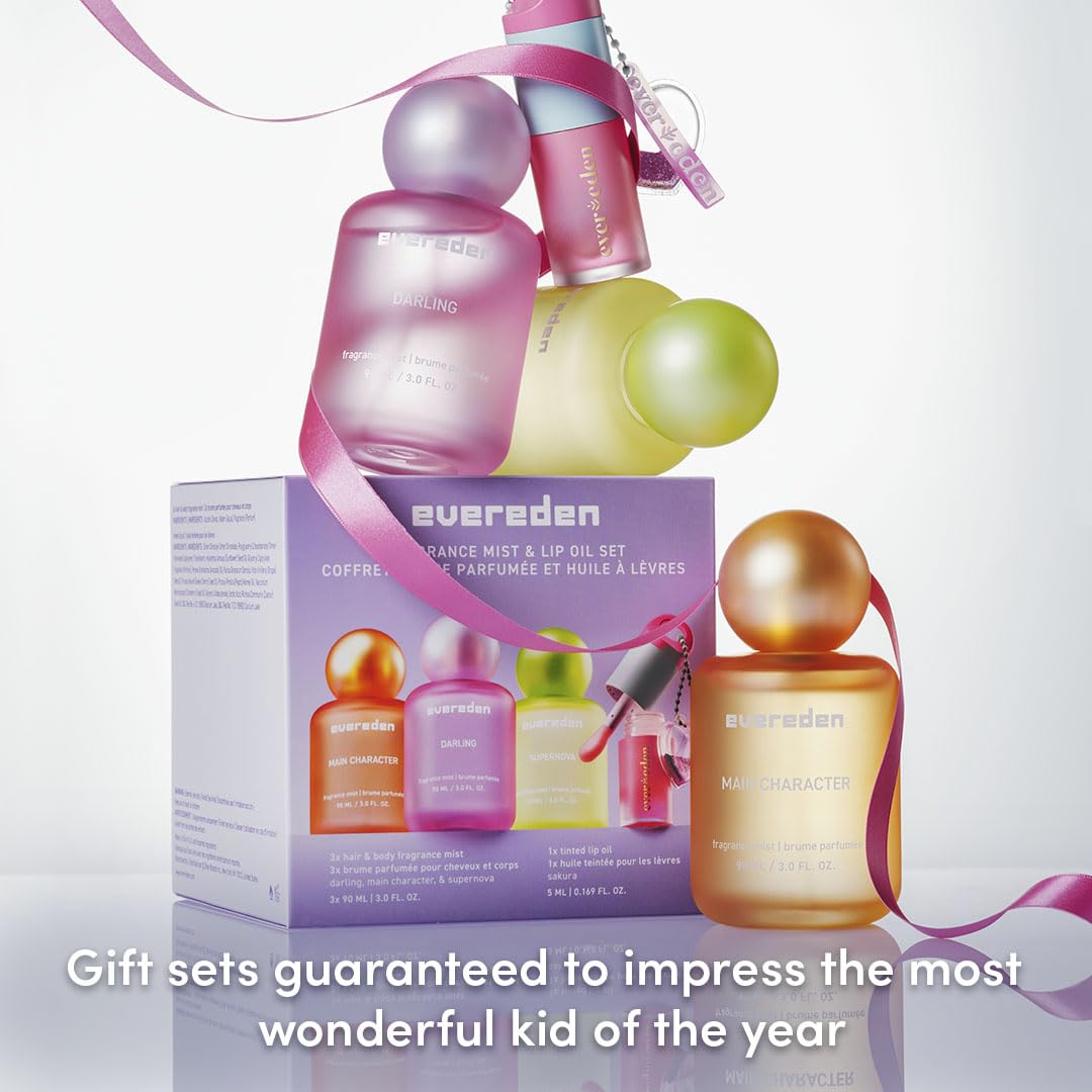 Evereden Fragrance Hair and Body Mist - Darling: Clean and Vegan Collectible Hair and Body Spray for Teen Girls - Amplify Your Self Expression with Iconic Scents in Aesthetic Bottles | Long-Lasting Strawberry, Rose & Vanilla Scent, Aesthetic Bottle, Clean