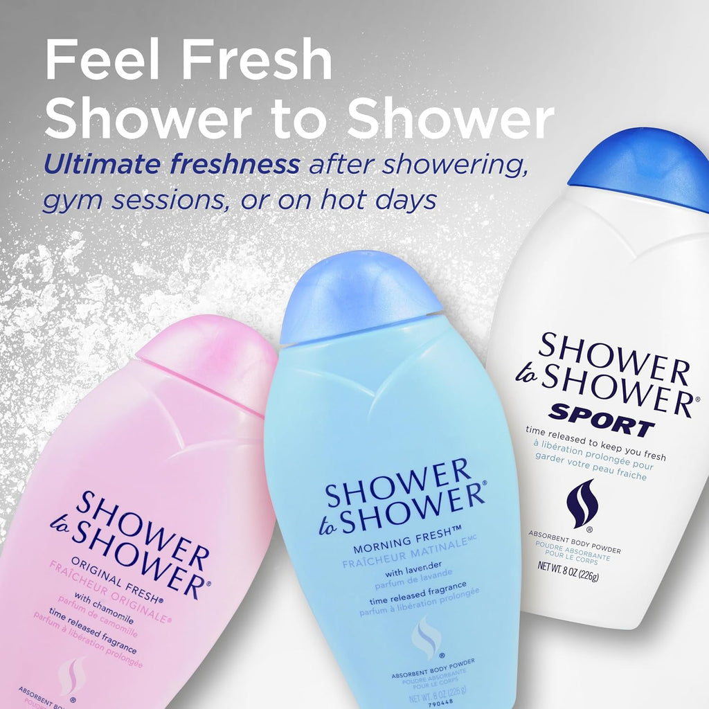 Shower to Shower Morning Fresh Body Powder with Lavender for Men & Women, Talc Free, Sweat Absorbing, Prevents Chafing & Odor, Deodorizing All Over Body Powder for Long Lasting Freshness, 13 OZ