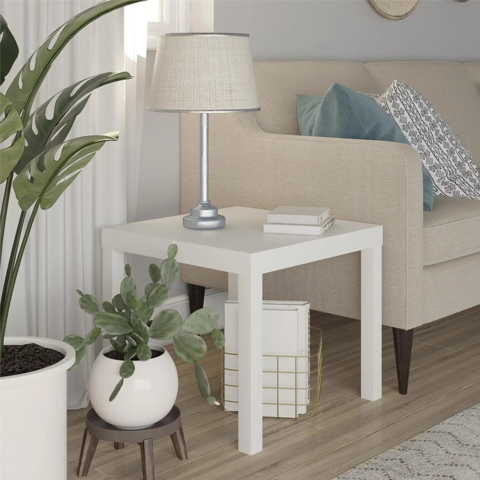 Parsons End Table, White\Black Oak\Canyon Walnut mesa  table side